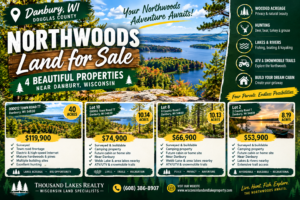 Northwoods Land for Sale: 4 Prime Properties Near Danbury, WI